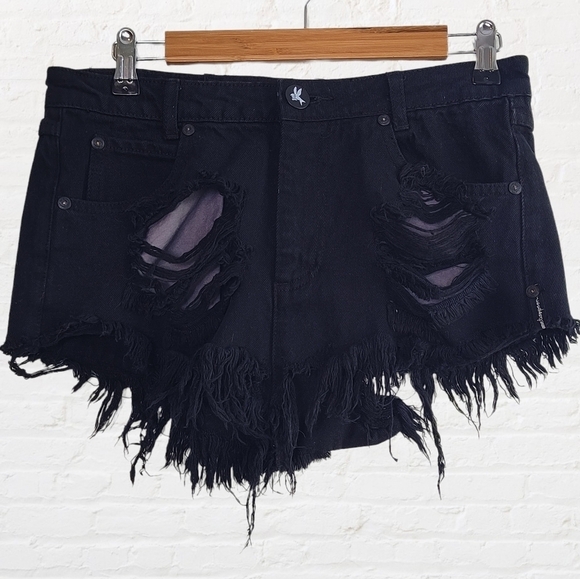 One teaspoon micro mini distressed black denim skirt - Picture 1 of 8